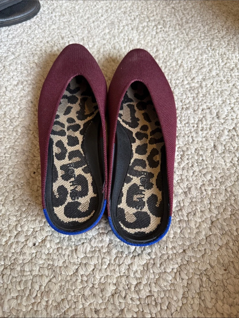 Rothy's Pointed Slip-On Mules in Wine with Leopard Insole - Picture 2 of 3